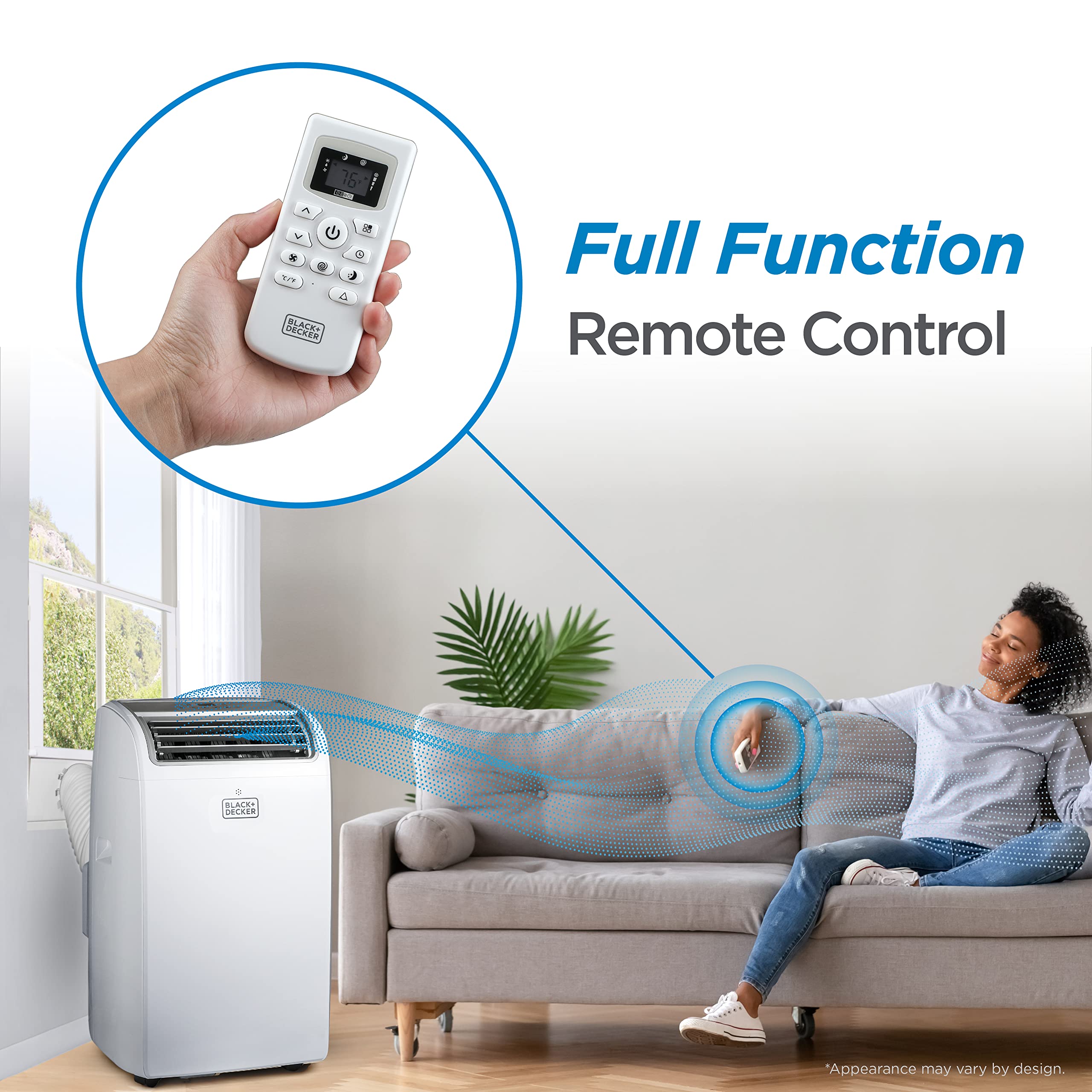 BLACK+DECKER 12,000 BTU Portable Air Conditioner up to 550 Sq.Ft. with Remote Control, White
